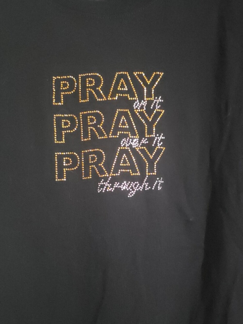 Marc I Black Rhinestone 'Pray' Short Sleeve Tee - Picture 4 of 4
